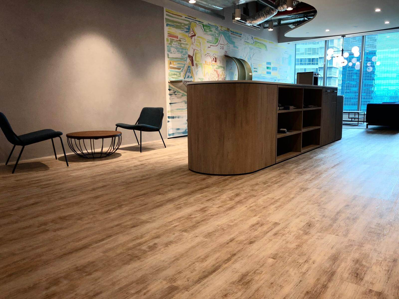 Voxflor Above Woods LVT - Loose Lay (Sök-Tak) 45 Voxflor Above Wood LVT zemin doseme One Raffles Quay office 2026